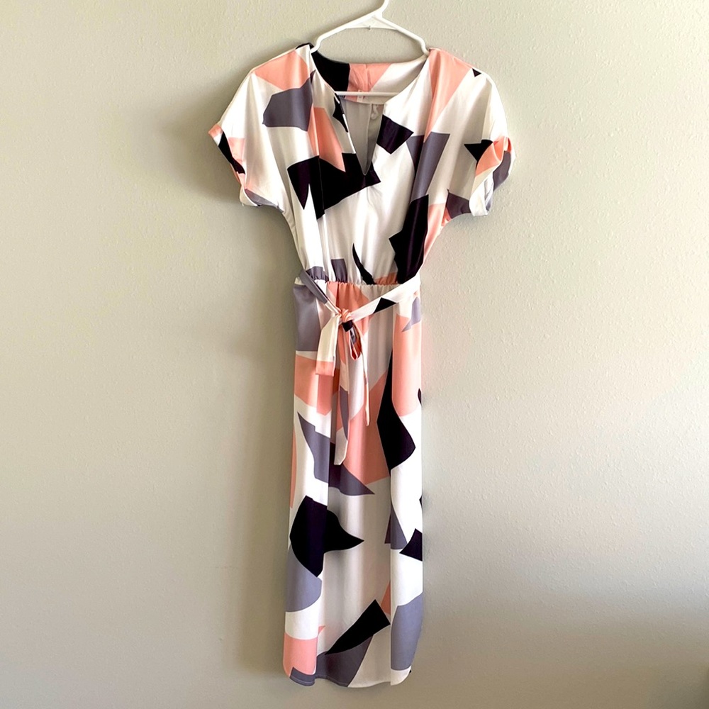 Geometric Print Short Sleeve Dress, S
